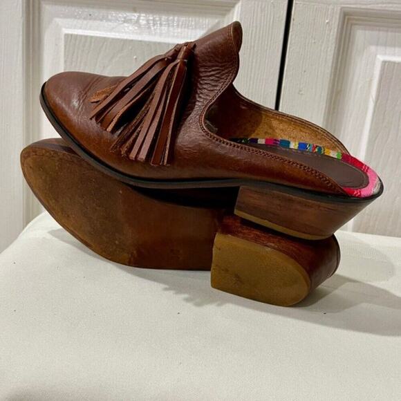 TEYSHA MULES SLIDE ON SHOES BOHEMIAN FRINGE 100% LEATHER/MAYAN TEXTILE Sz 6.5 - Picture 16 of 16